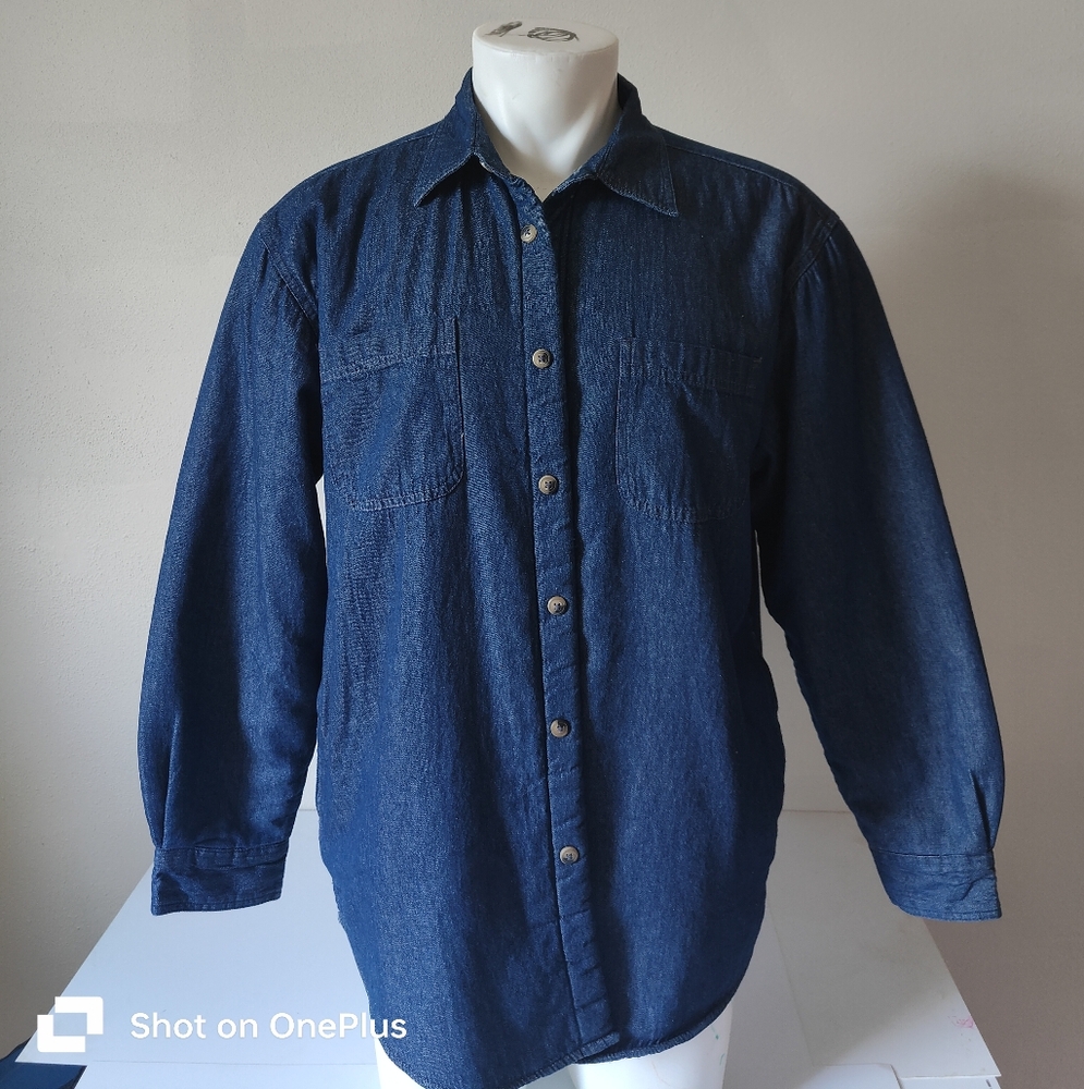 Wrangler sz L blue denim shirt jacket with lining